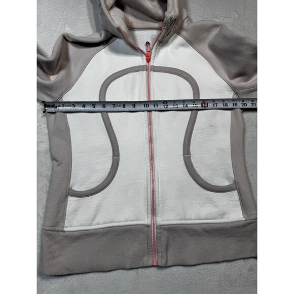 Lululemon Scuba Hoodie Size 12 Light Taupe White Zip Up Sweatshirt Pink Zipper - Picture 5 of 8